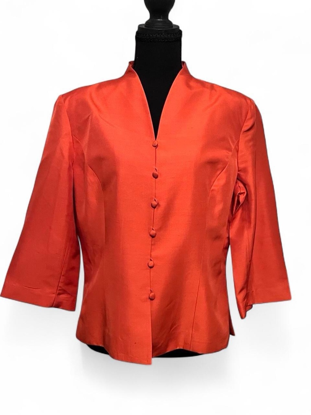 Vintage 90s Adrianna Papell Orange Mandarin Collar 100% Silk Jacket